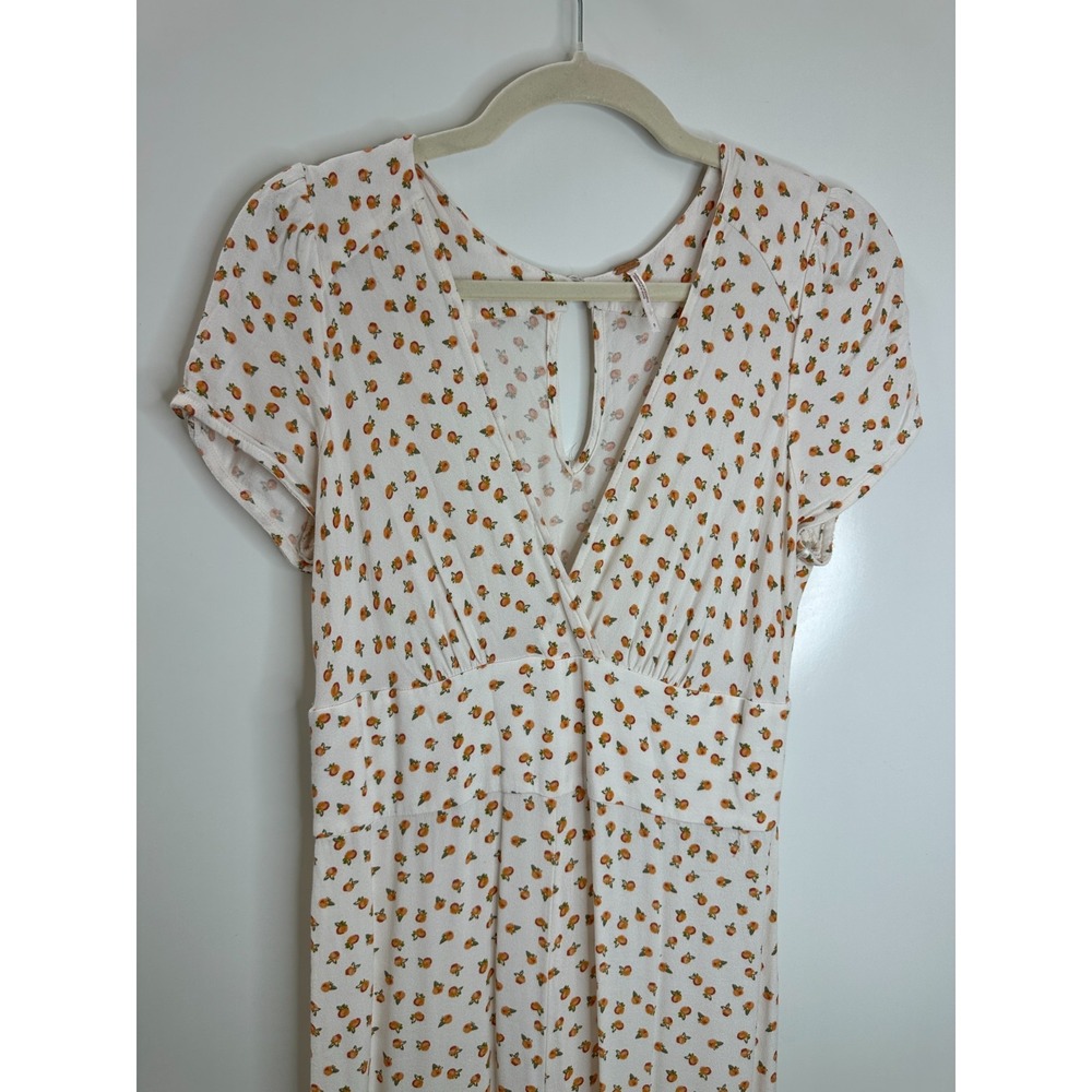 Free People Mia Short Sleeve Jumpsuit Ivory Peach Fruit Print Size 8 *Flawed - Picture 3 of 16